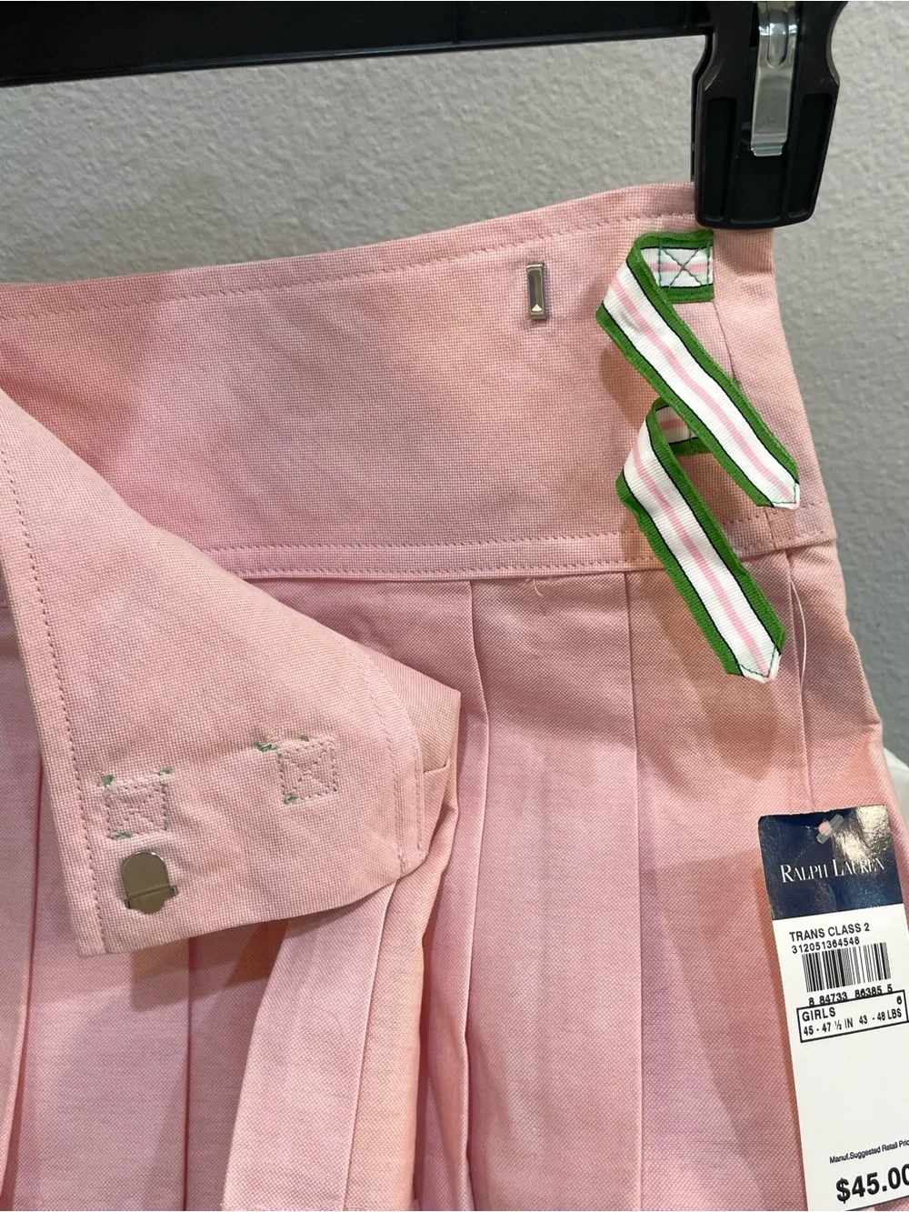 Ralph Lauren Light Pink Pleated Skirt with Green-Trim Buckles